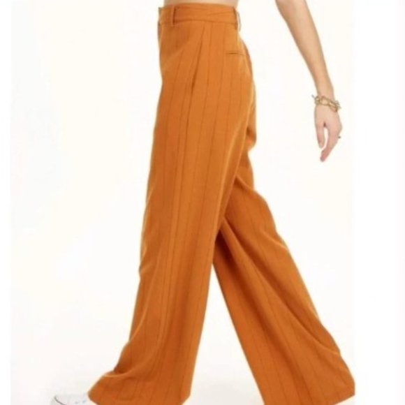 Danielle Bernstein Wide Leg Orange Pinstripe Pants NWT - Picture 2 of 7